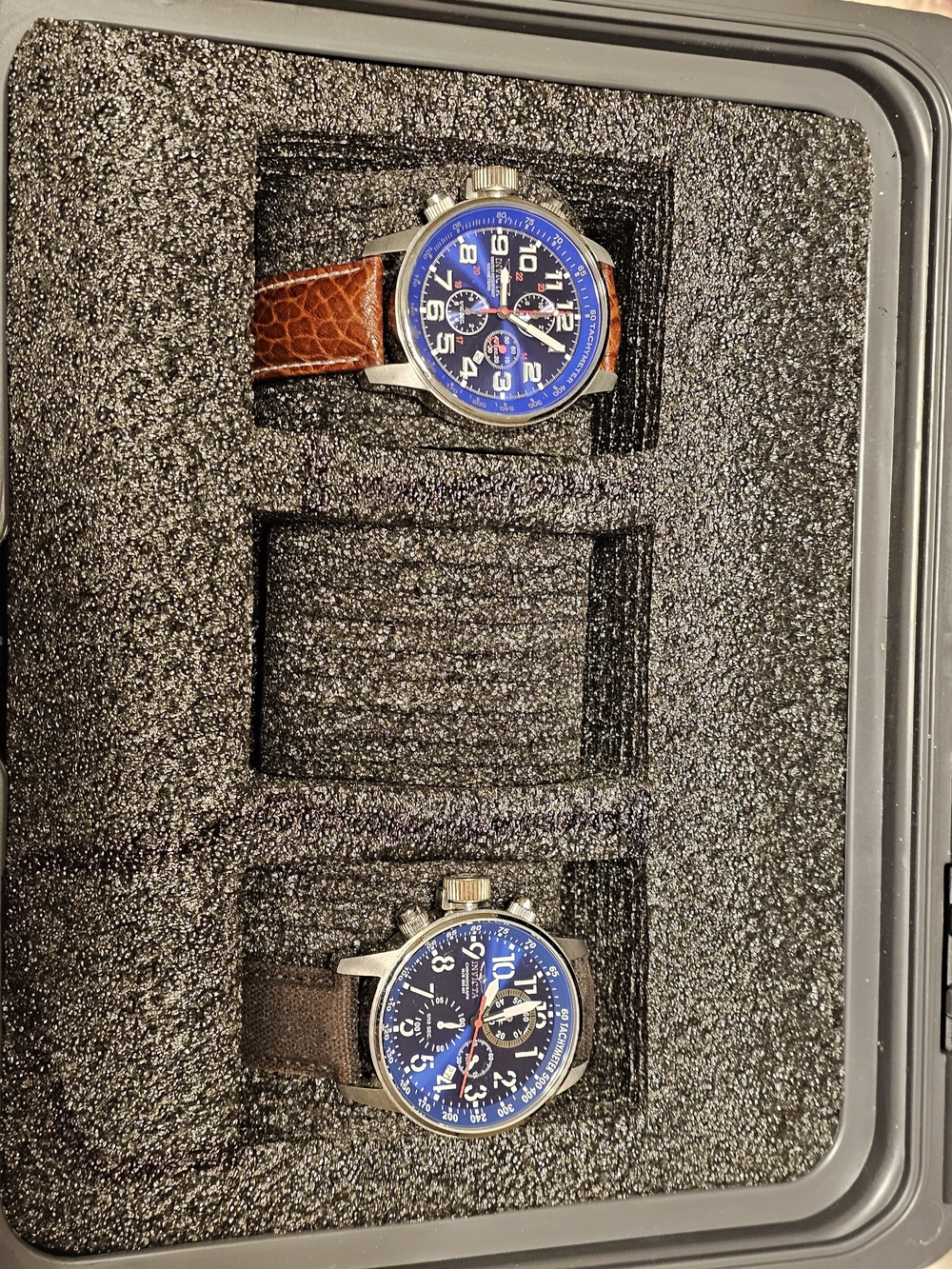 Pilot Chronograph Watches - Blue Dial, Brown Straps